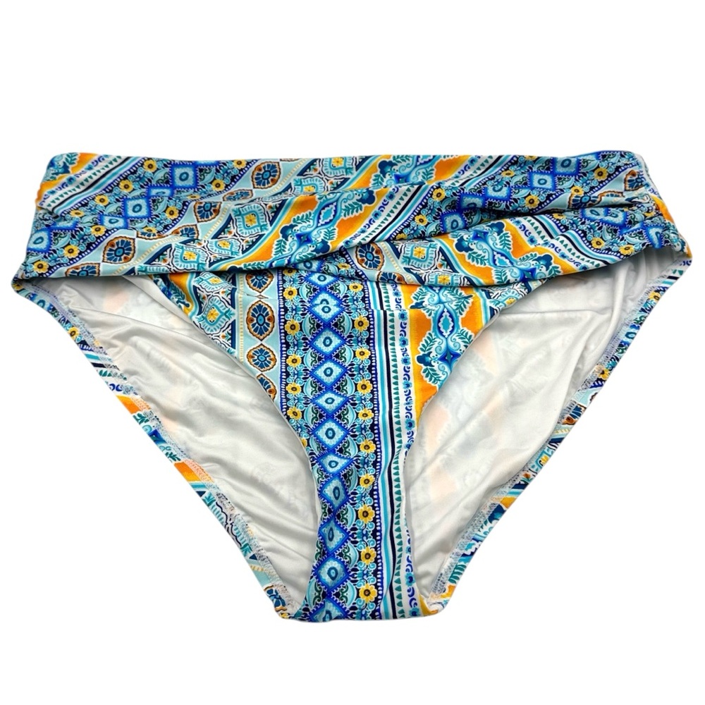 La Blanca Ice Blue Geometric Foldover Bikini Swim Bottoms Size 16